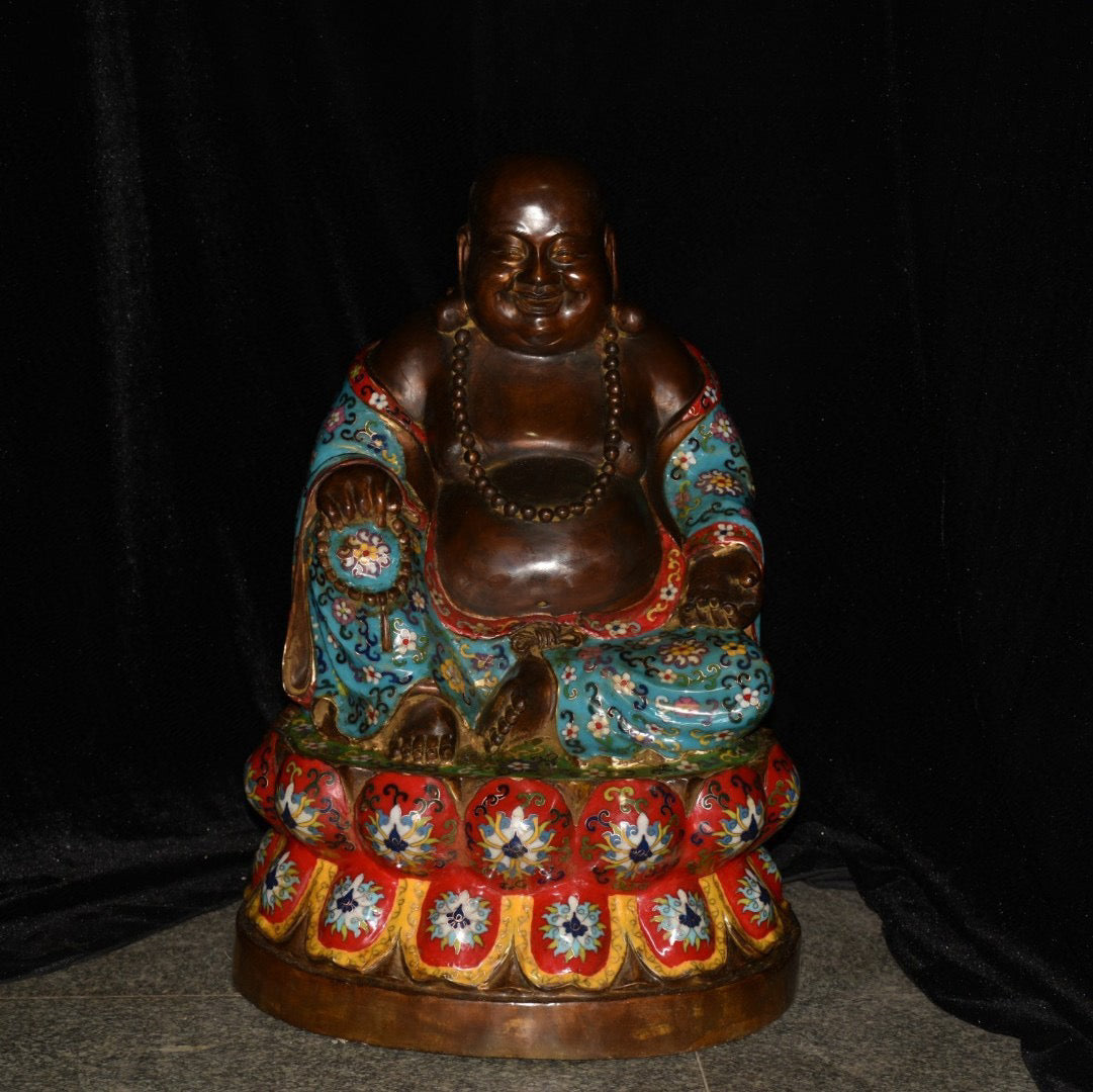 Pure copper cloisonne Maitreya Buddha statue ornament