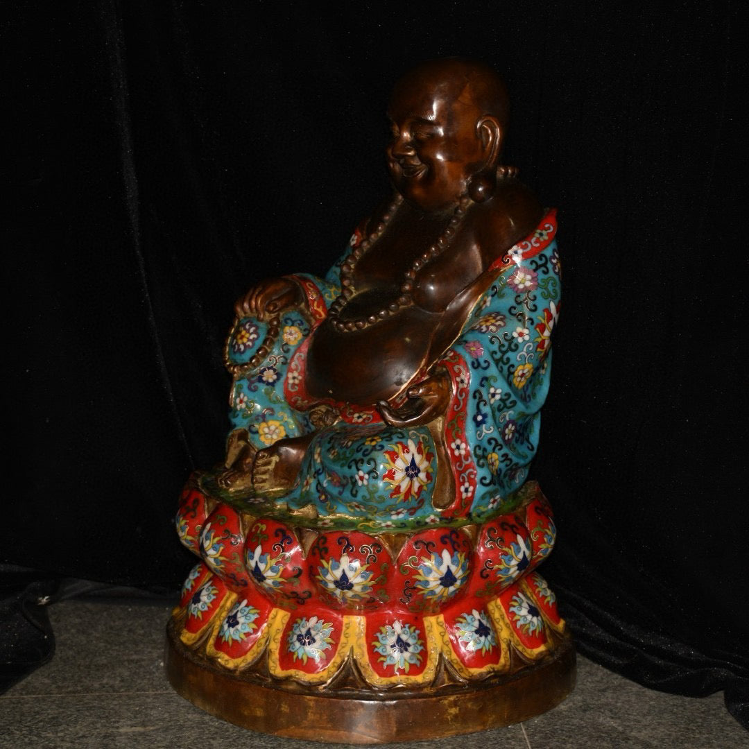 Pure copper cloisonne Maitreya Buddha statue ornament