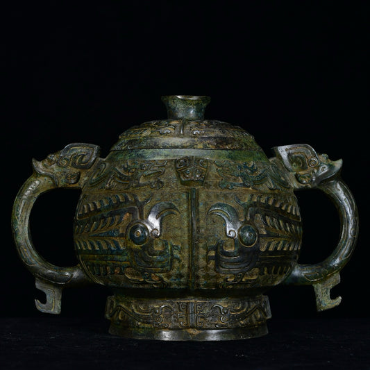 Chinese antique bronze Gui basin food utensil