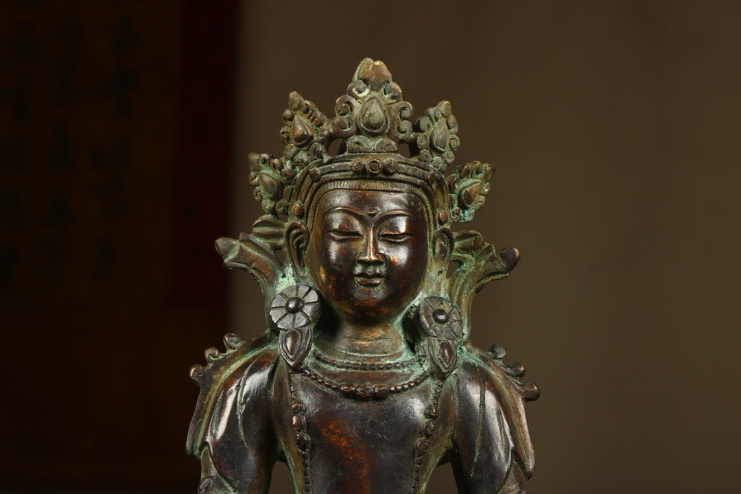 Chinese antique bronze gilded handmade statue of longevity Buddha