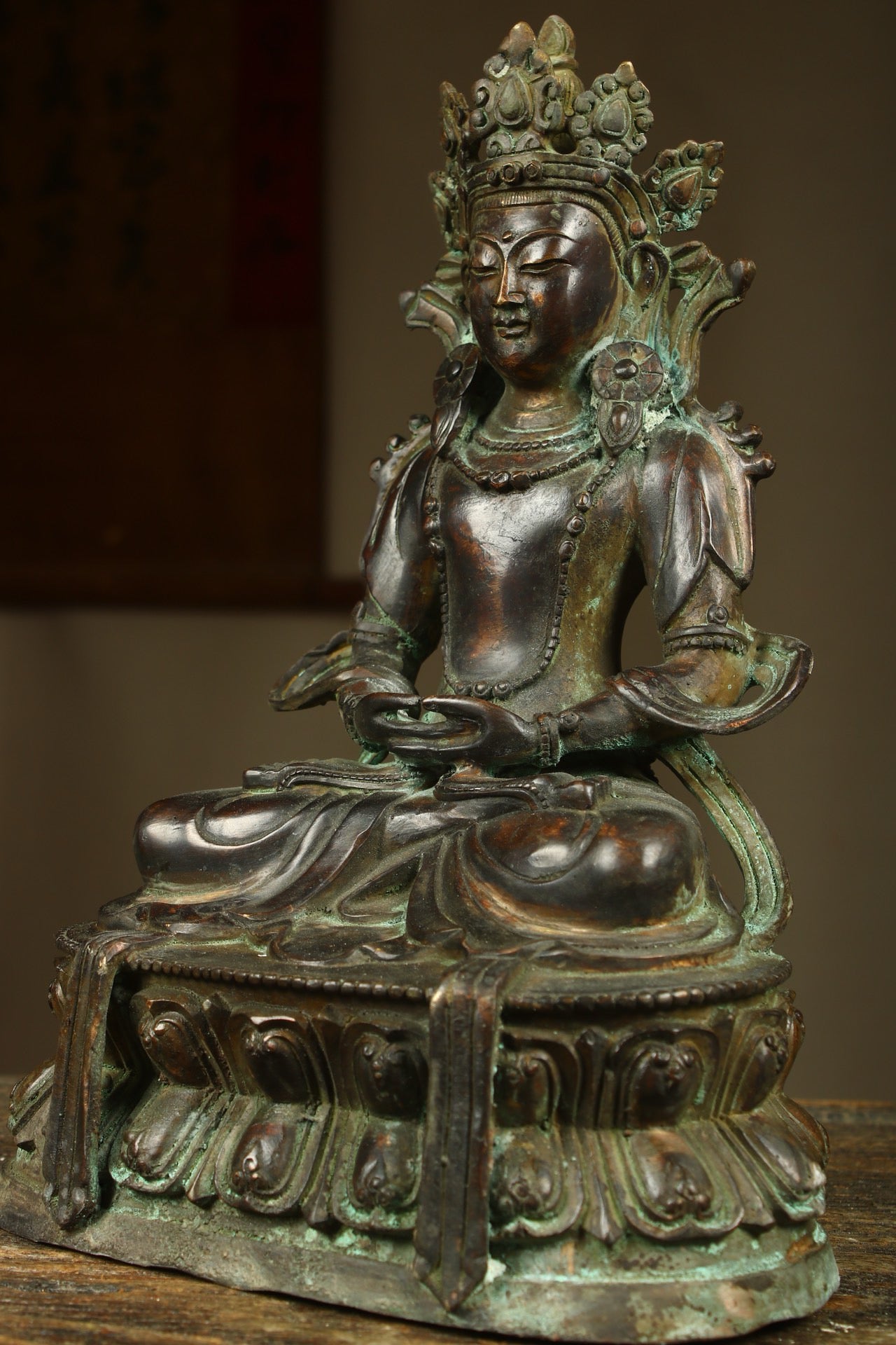 Chinese antique bronze gilded handmade statue of longevity Buddha
