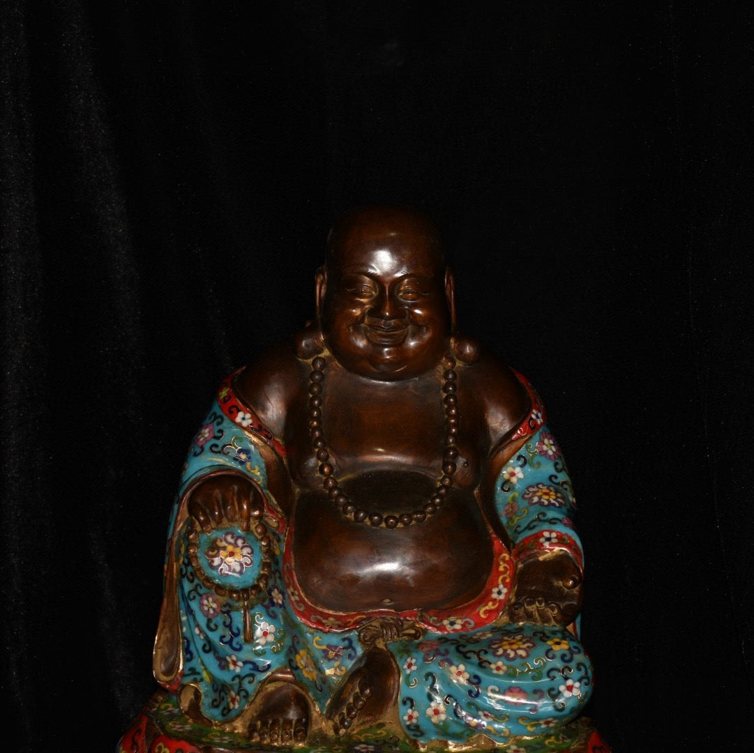 Pure copper cloisonne Maitreya Buddha statue ornament