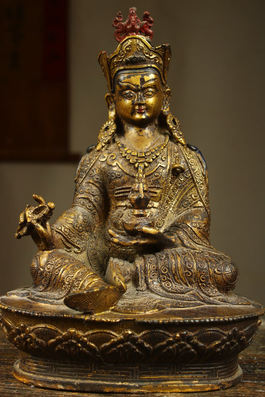 Chinese antique bronze gilded handmade lotus flower statue