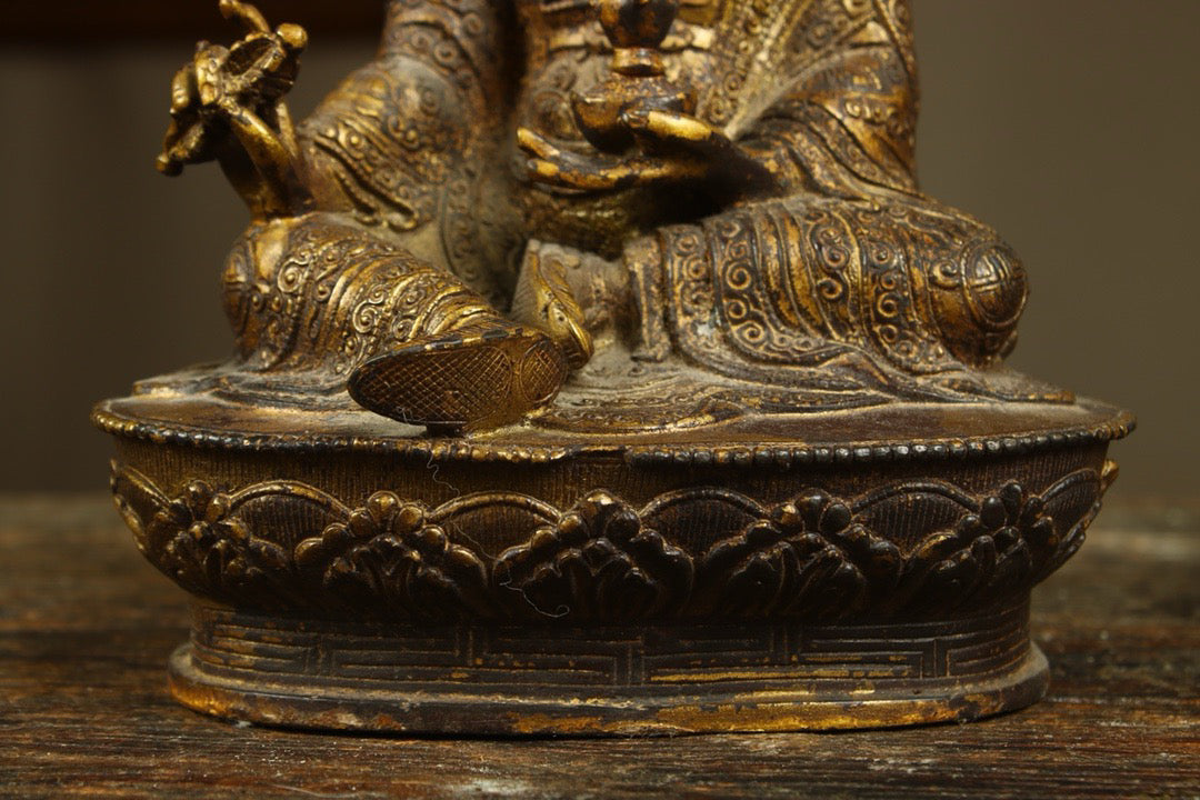 Chinese antique bronze gilded handmade lotus flower statue