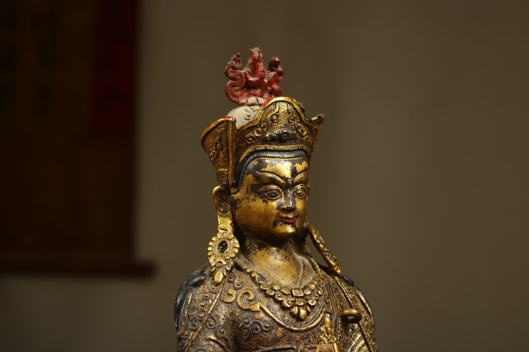 Chinese antique bronze gilded handmade lotus flower statue