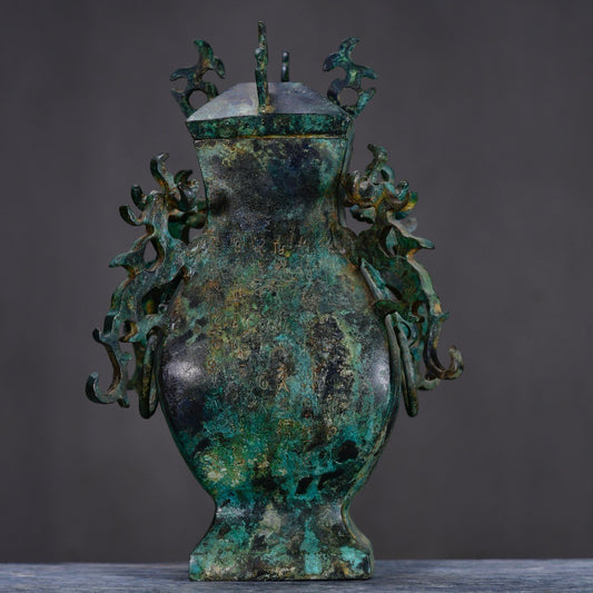 Chinese antique bronze four dragon square teapot