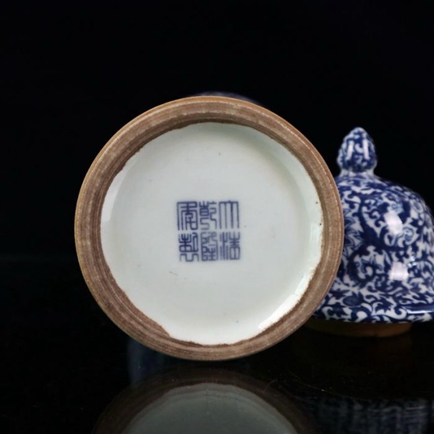 Blue and white entangled branch lotus pattern general jar