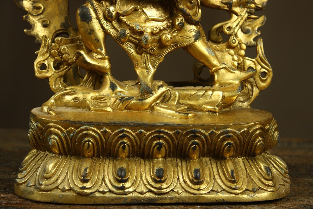 Chinese antique copper gilded handcrafted six armed Mahagala