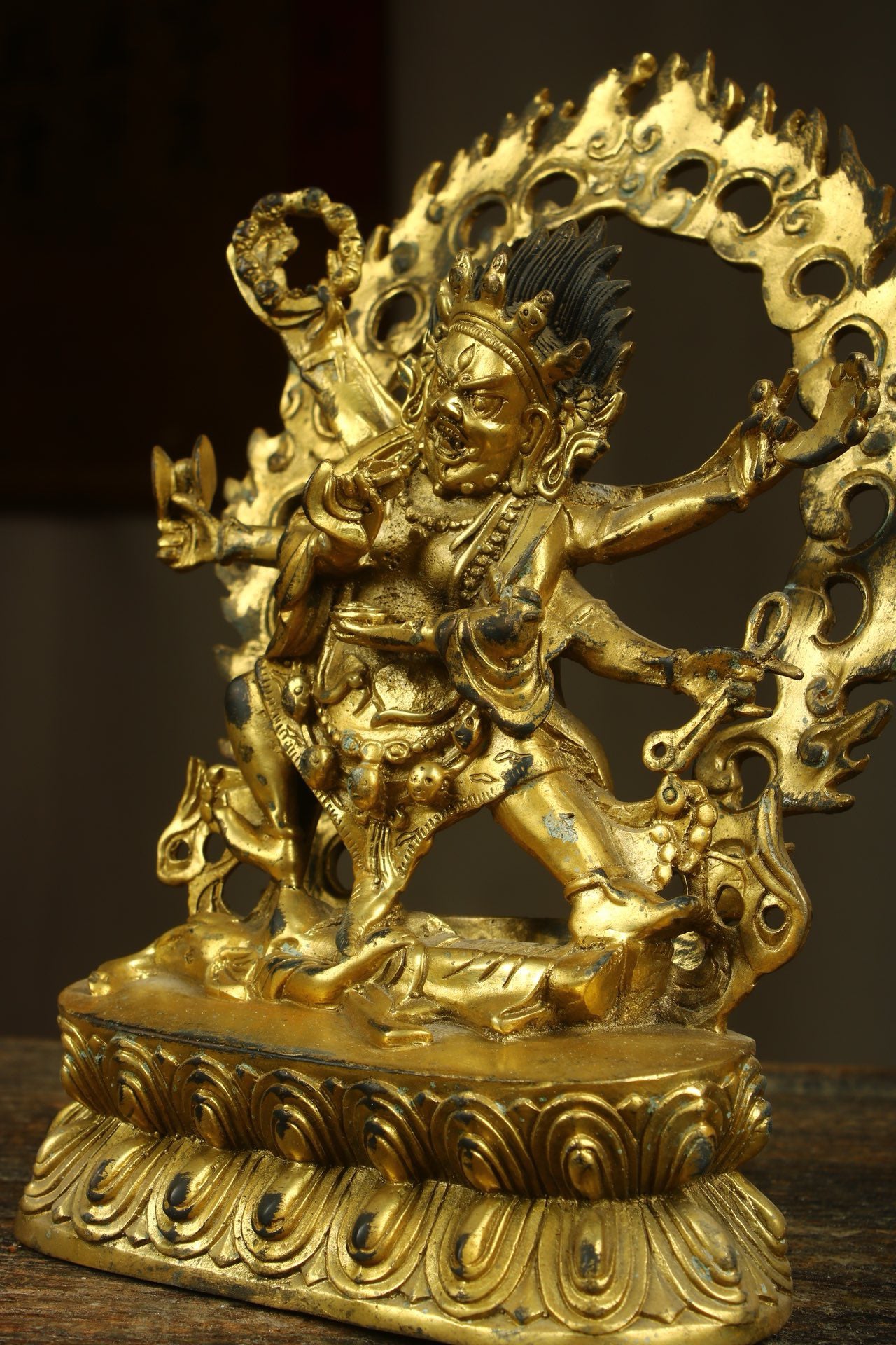 Chinese antique copper gilded handcrafted six armed Mahagala