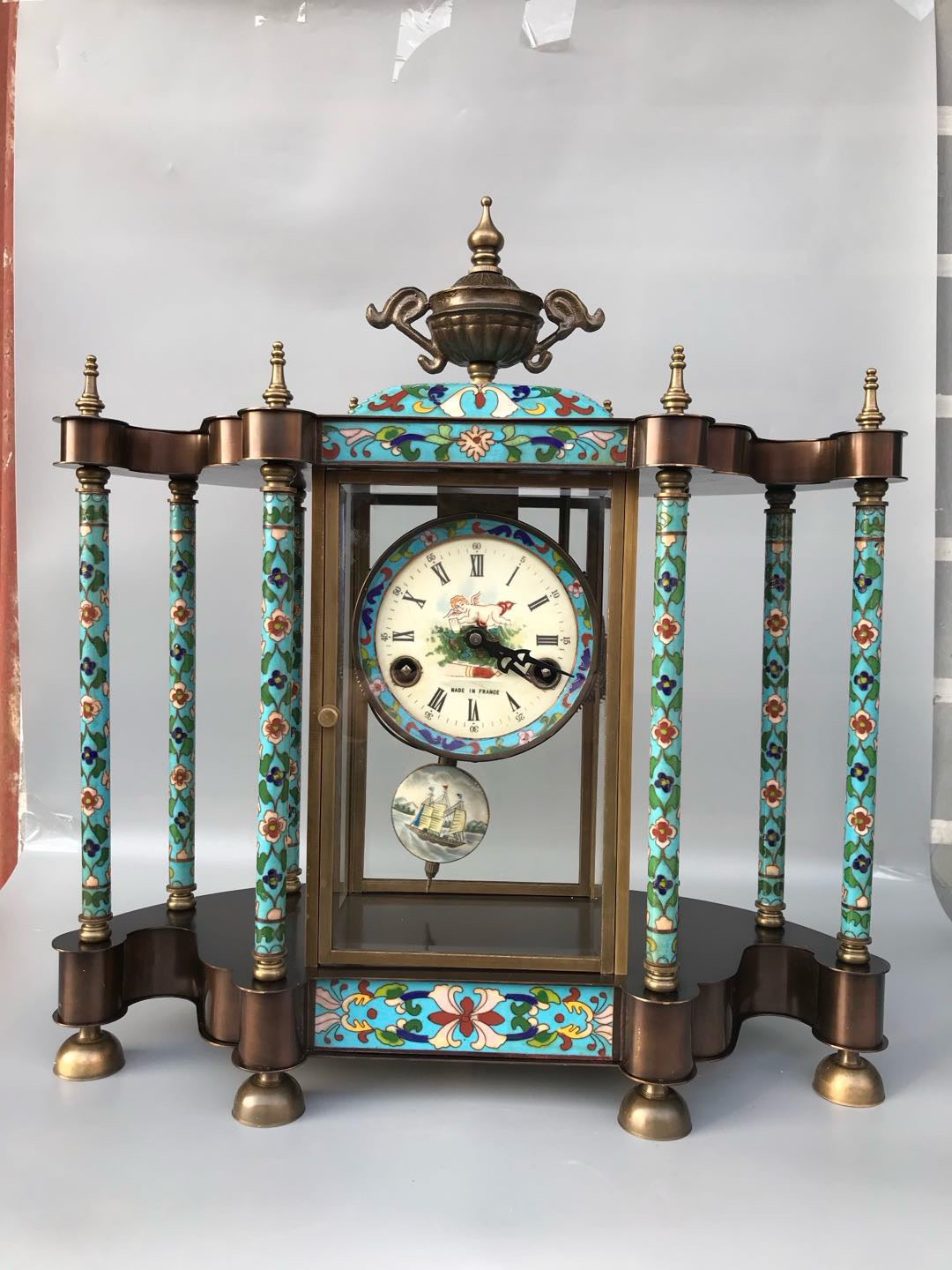 Enamel colored mechanical ancient clock