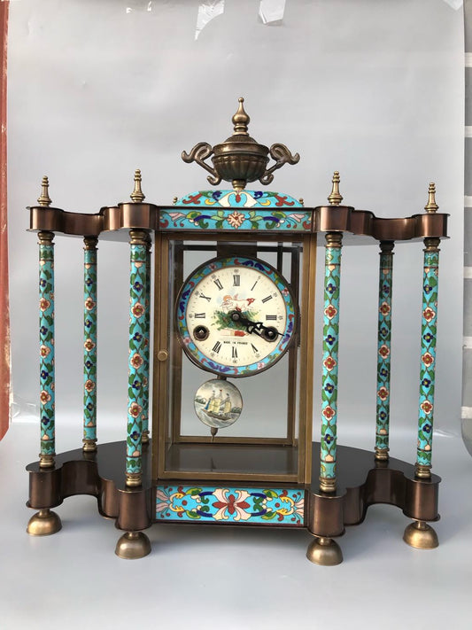 Enamel colored mechanical ancient clock