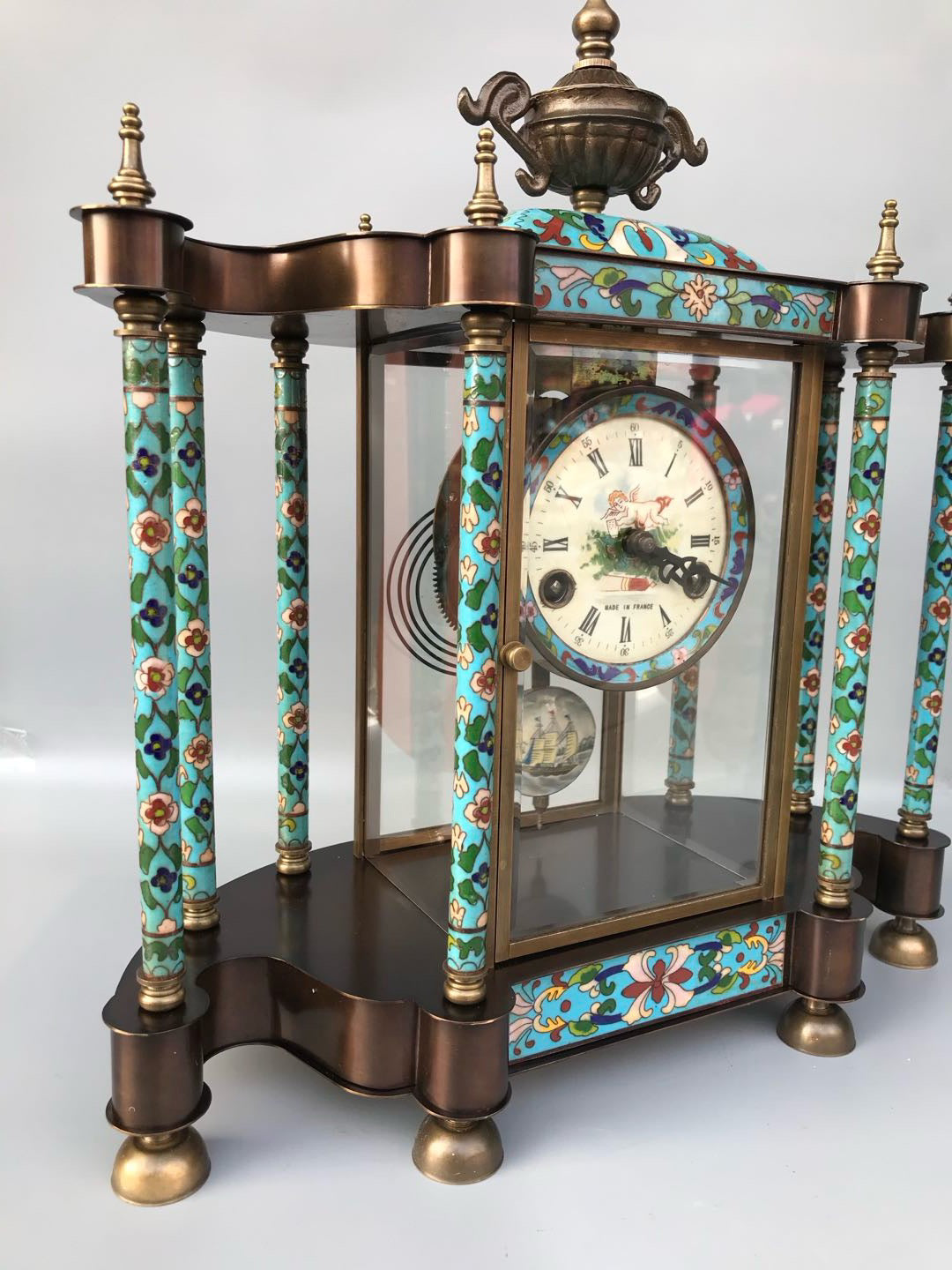 Enamel colored mechanical ancient clock