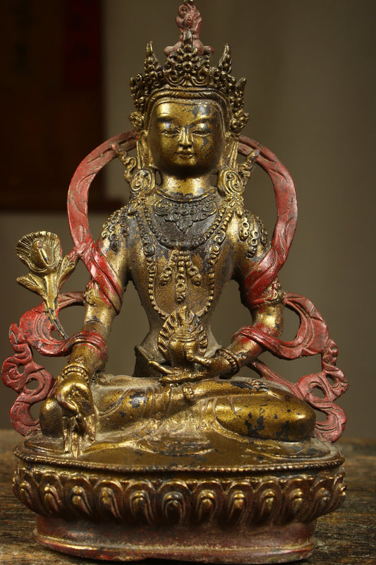 Chinese antique bronze gilded handmade statue of a Tibetan king