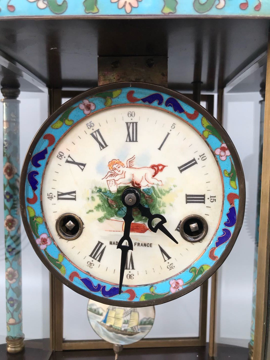 Enamel colored mechanical ancient clock