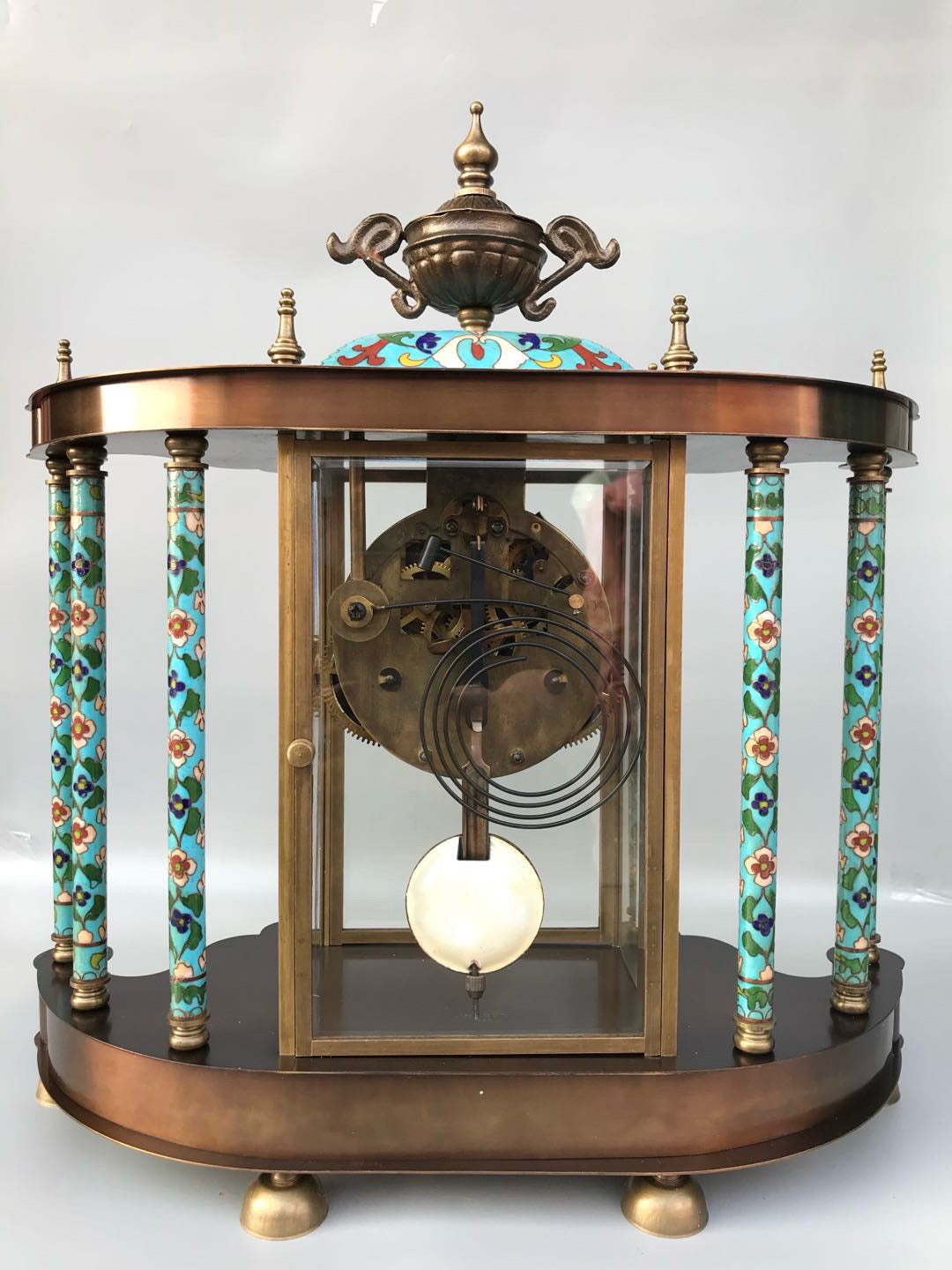 Enamel colored mechanical ancient clock