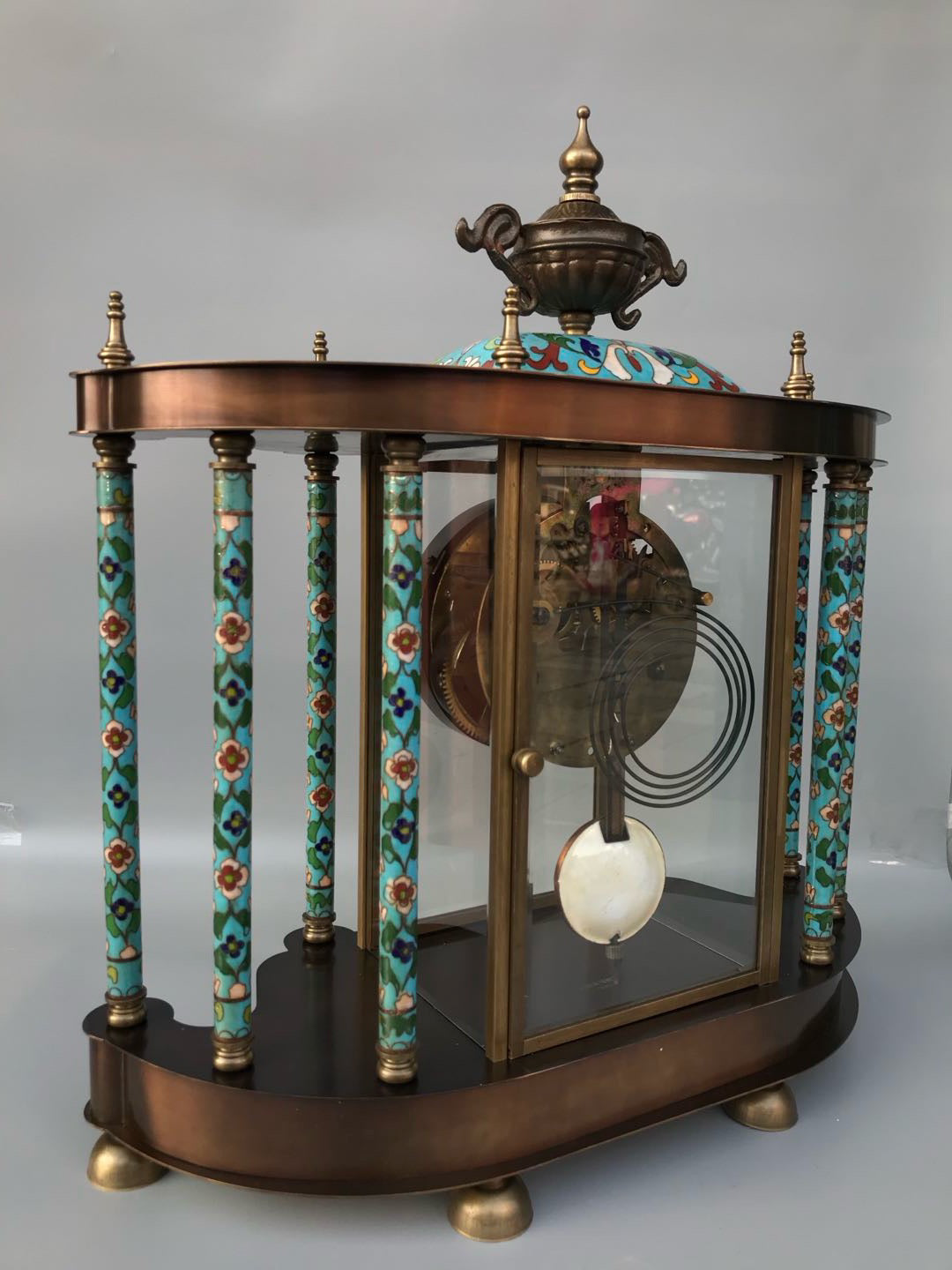 Enamel colored mechanical ancient clock