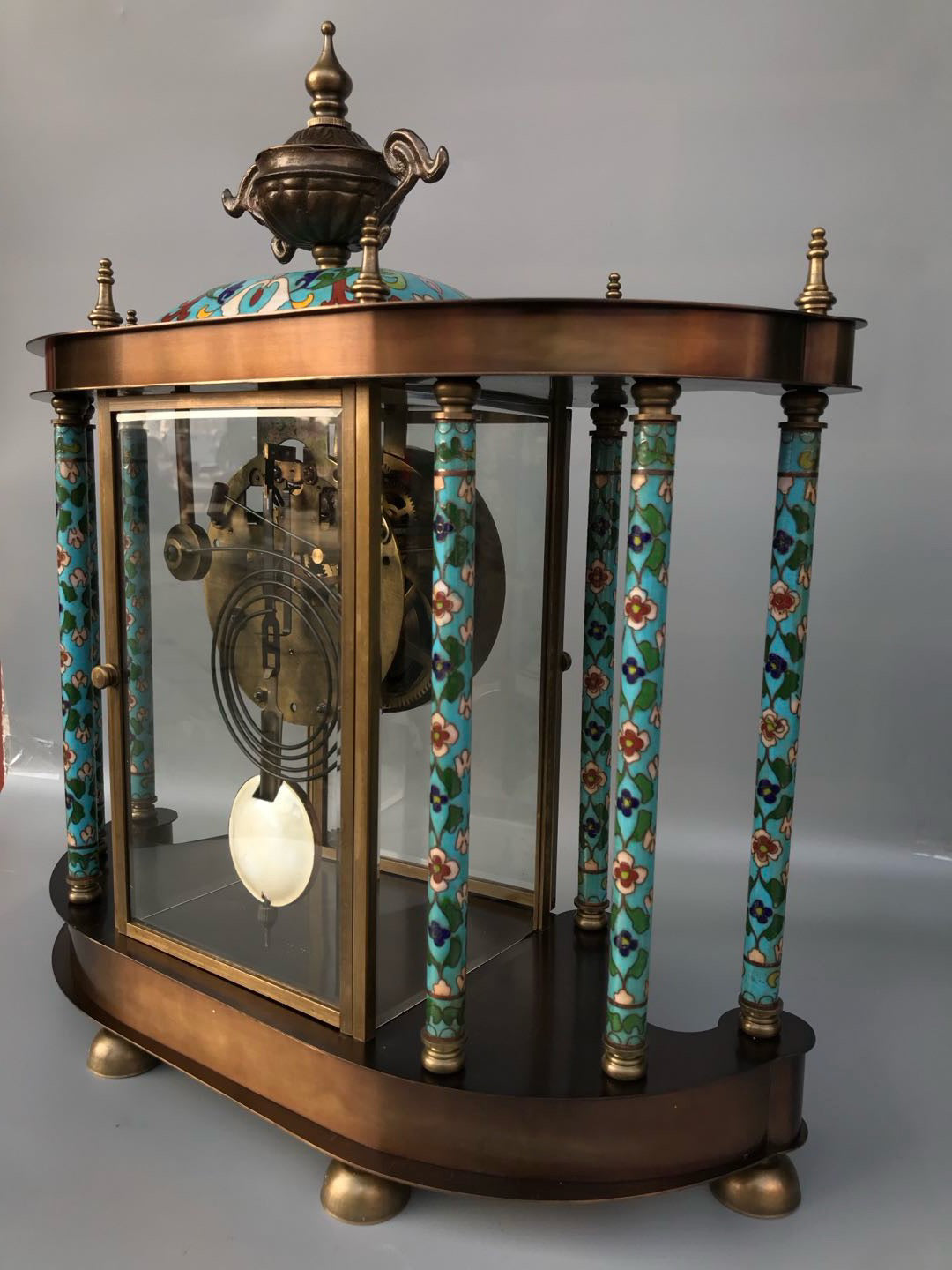 Enamel colored mechanical ancient clock