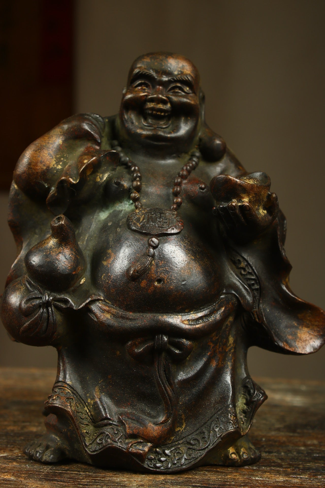 Chinese antique bronze gilded handmade Maitreya statue