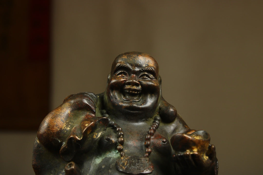 Chinese antique bronze gilded handmade Maitreya statue