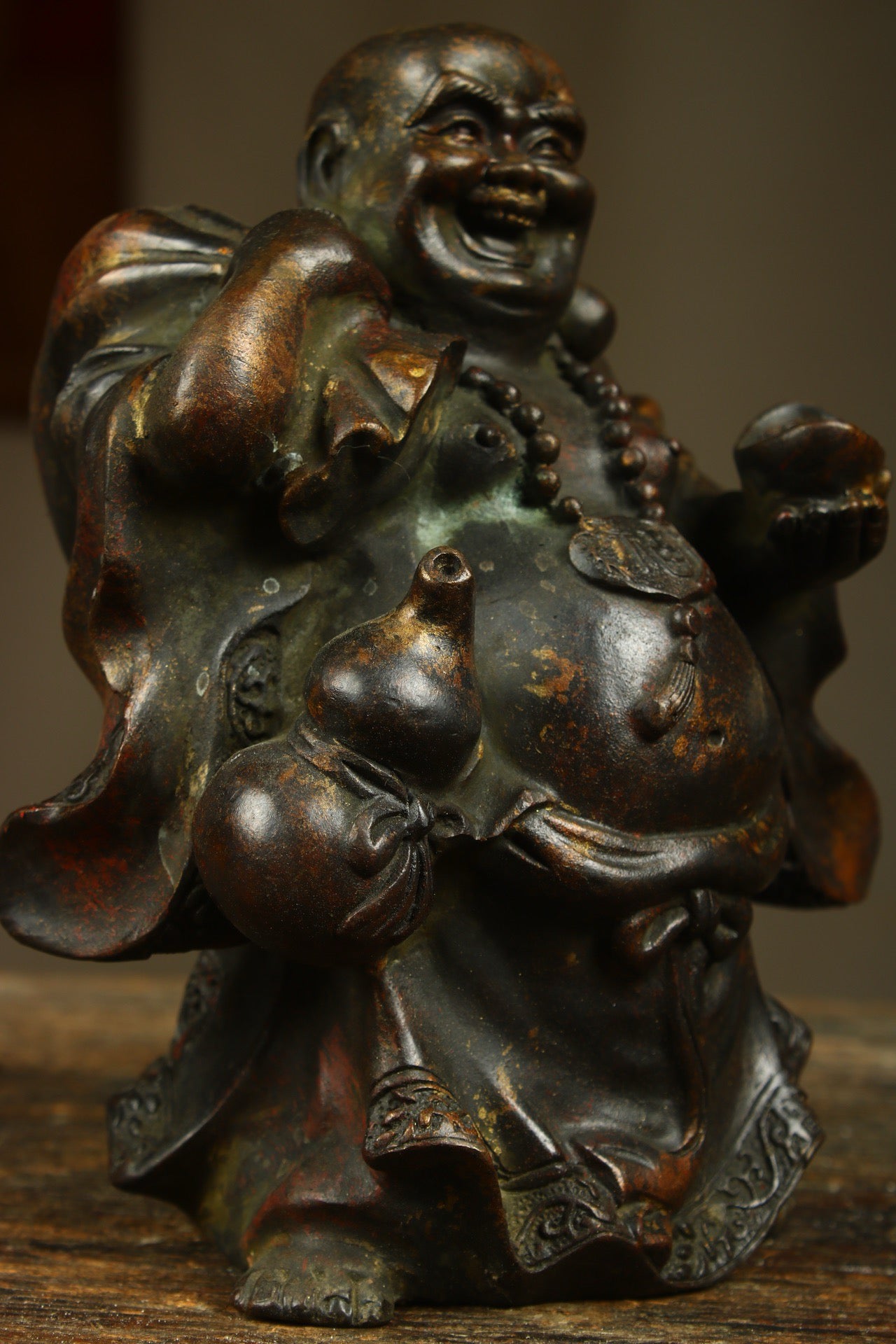Chinese antique bronze gilded handmade Maitreya statue