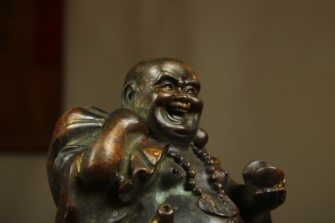 Chinese antique bronze gilded handmade Maitreya statue