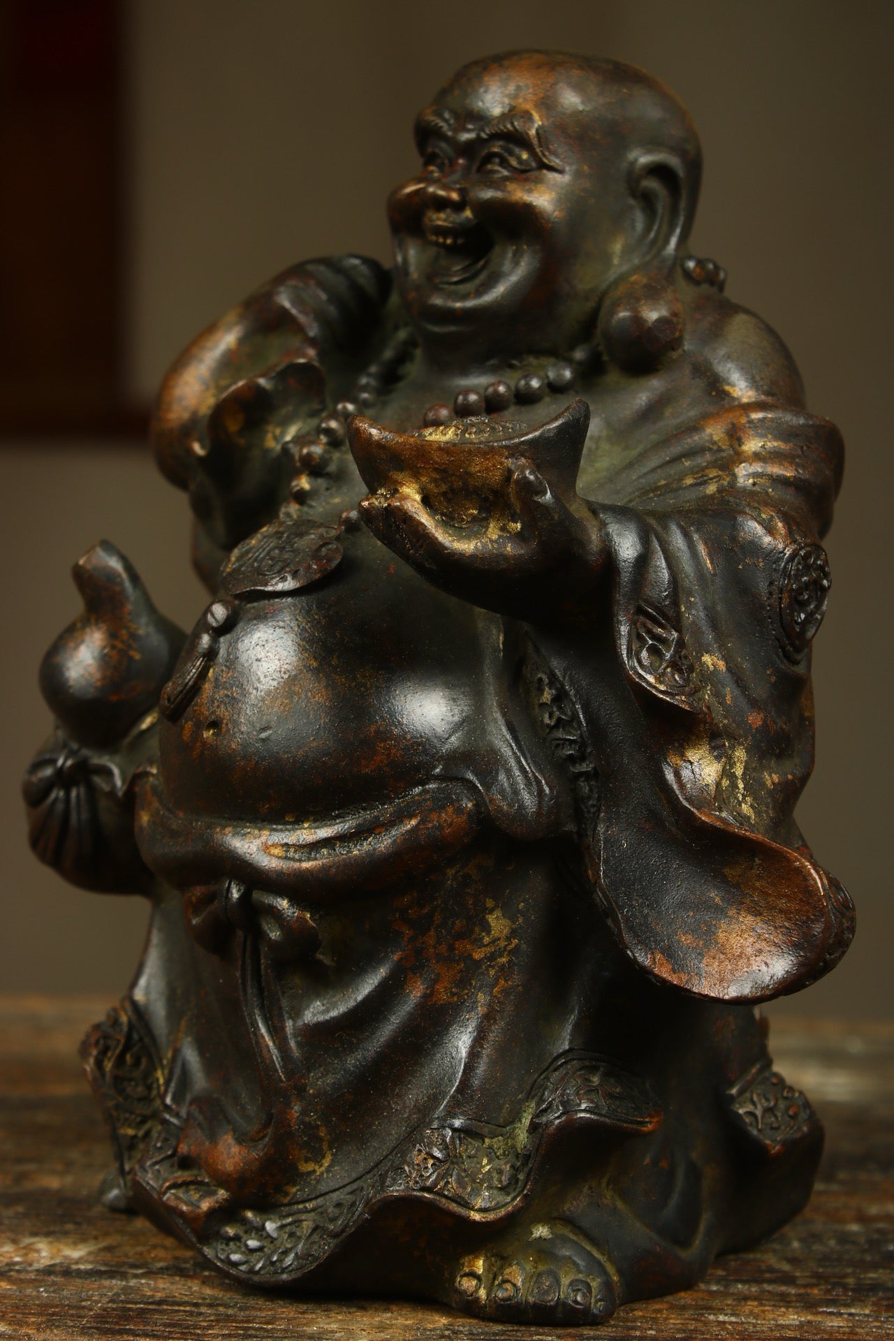 Chinese antique bronze gilded handmade Maitreya statue