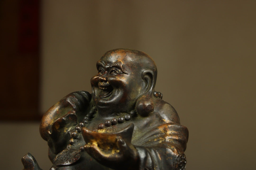 Chinese antique bronze gilded handmade Maitreya statue