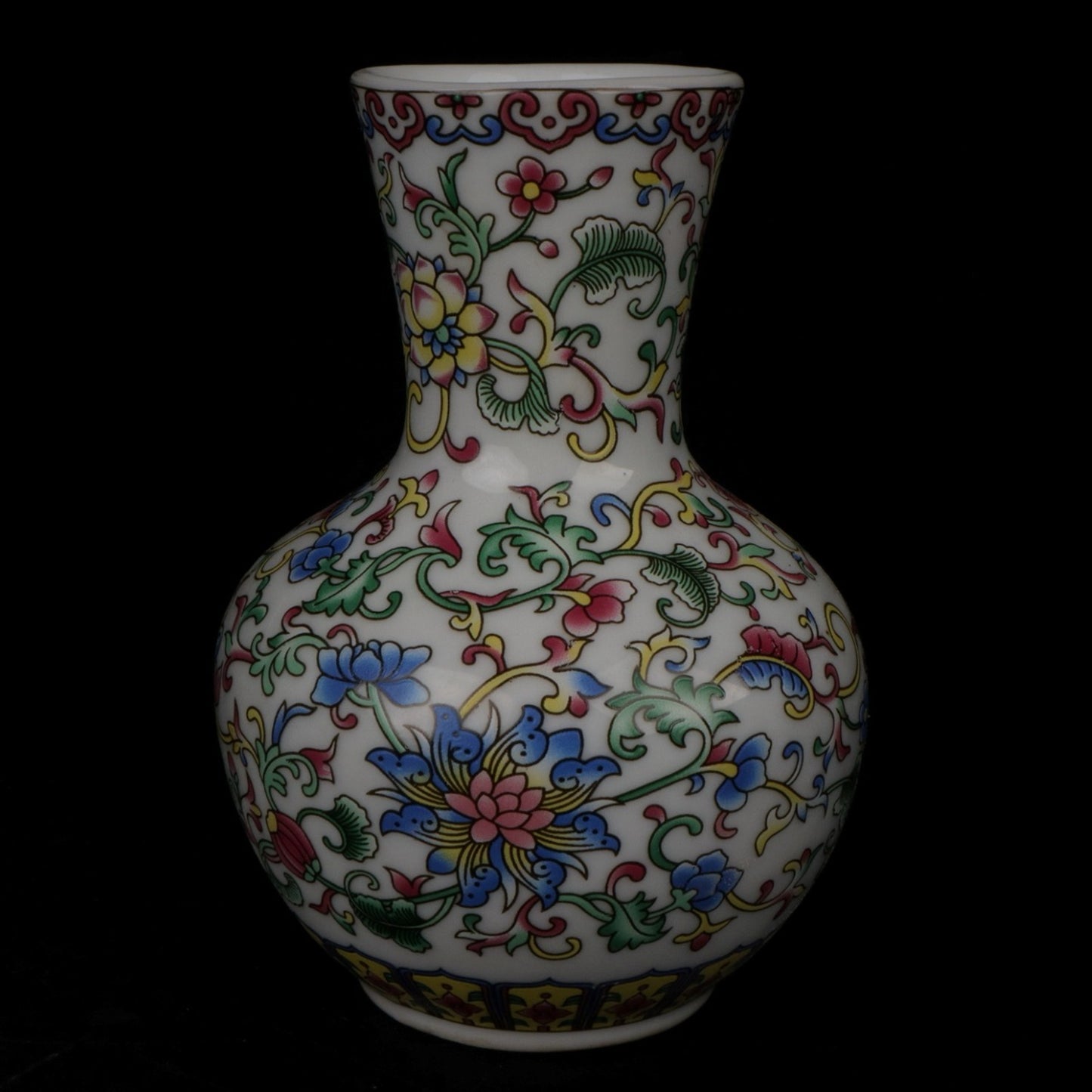 White enamel colored floral pattern small vase