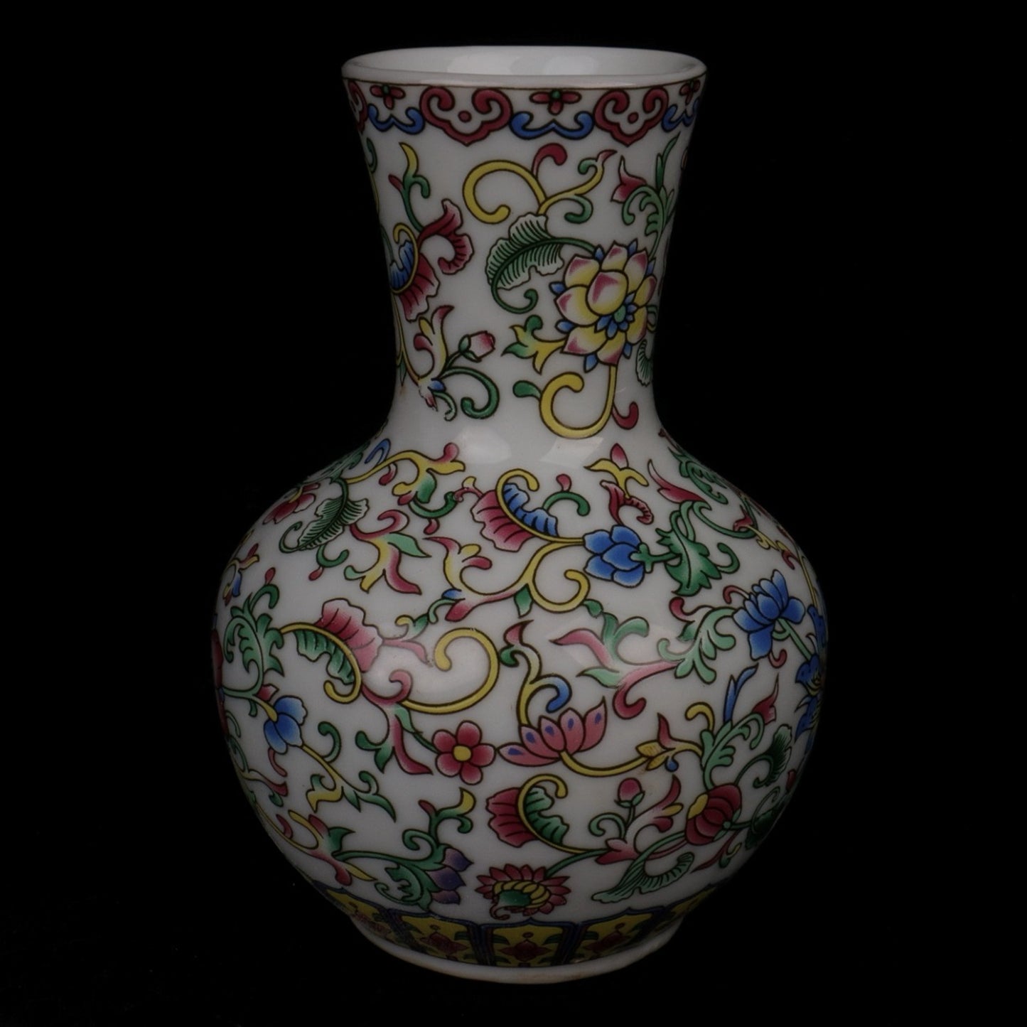 White enamel colored floral pattern small vase