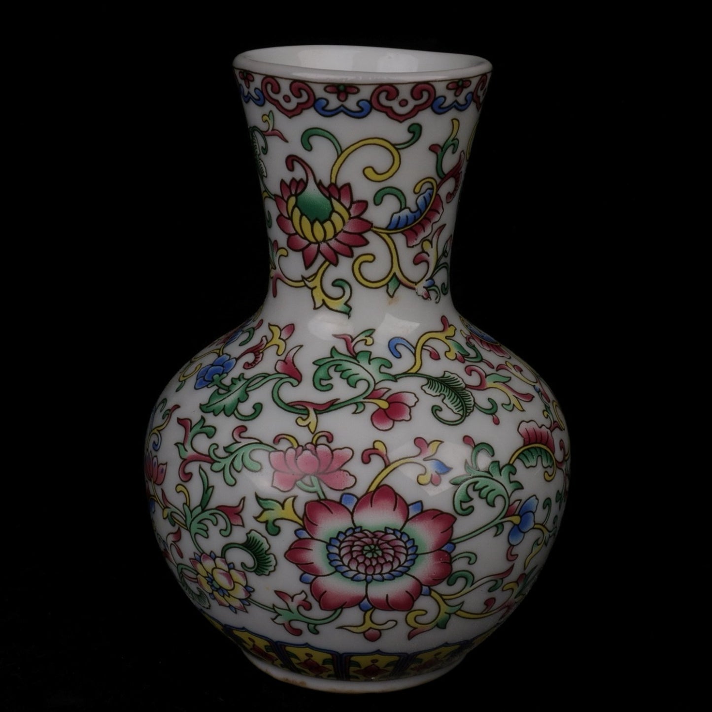 White enamel colored floral pattern small vase