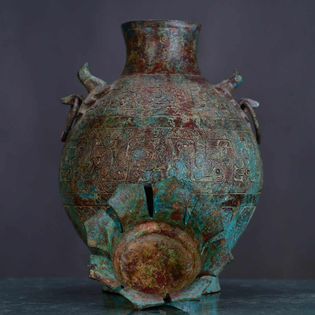 Chinese antique bronze lotus vase