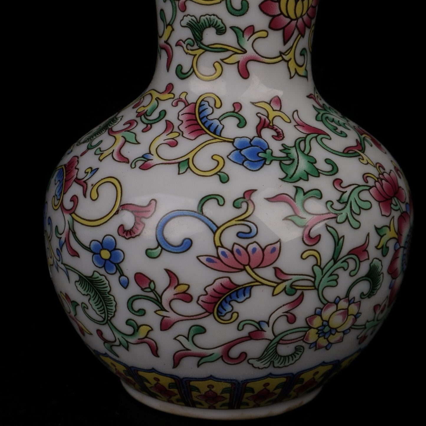 White enamel colored floral pattern small vase