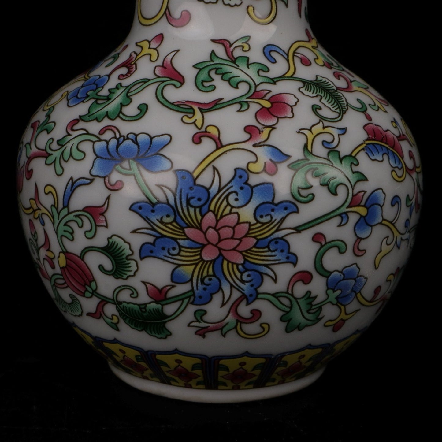 White enamel colored floral pattern small vase