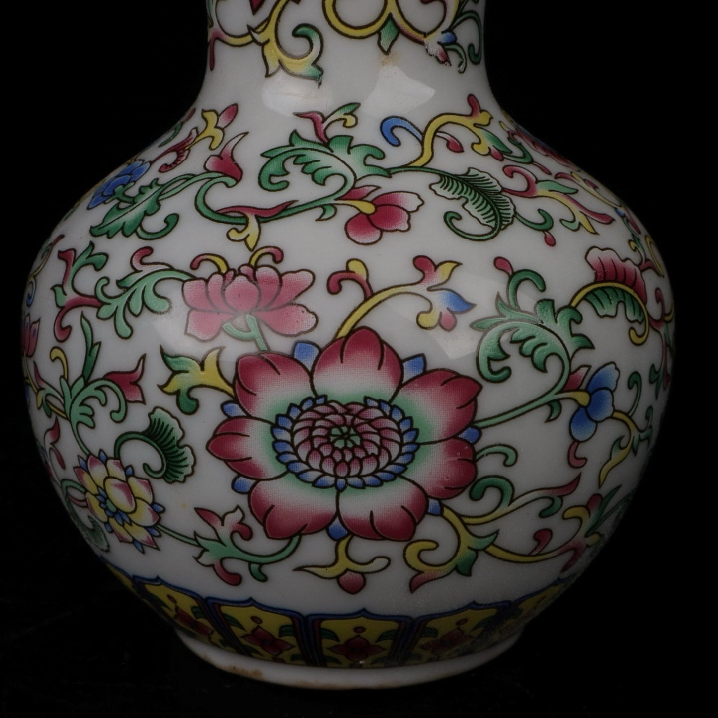 White enamel colored floral pattern small vase