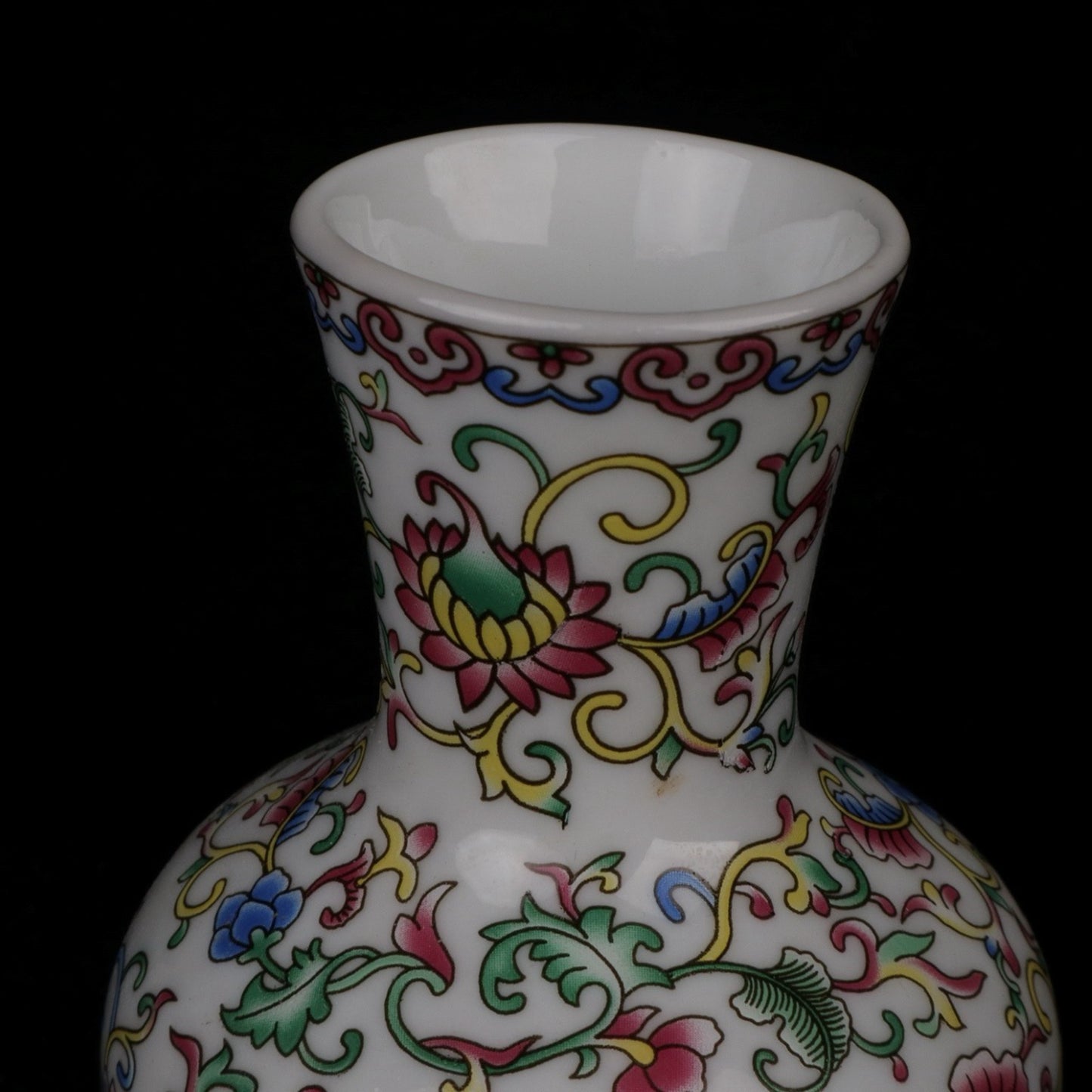 White enamel colored floral pattern small vase