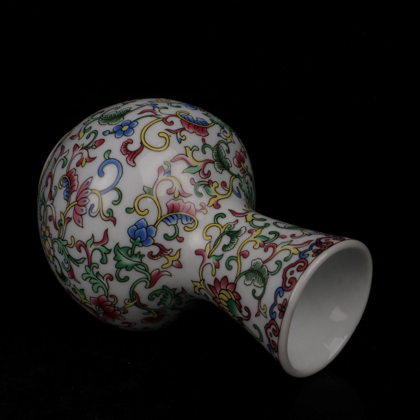 White enamel colored floral pattern small vase