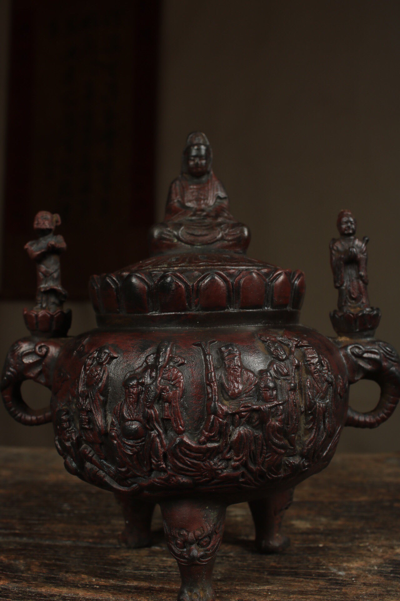 Chinese Antique Pure Copper Eight Immortals Cross the Sea Incense Burner
