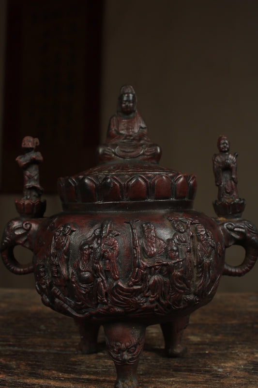 Chinese Antique Pure Copper Eight Immortals Cross the Sea Incense Burner