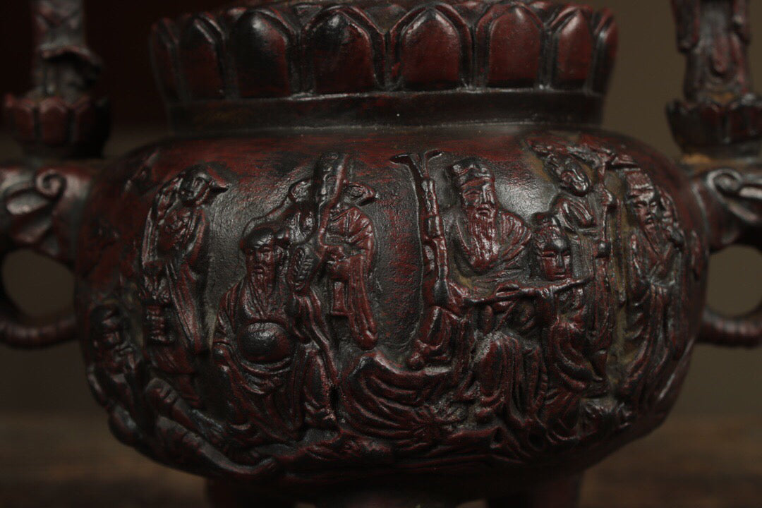Chinese Antique Pure Copper Eight Immortals Cross the Sea Incense Burner