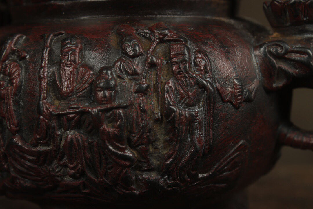 Chinese Antique Pure Copper Eight Immortals Cross the Sea Incense Burner