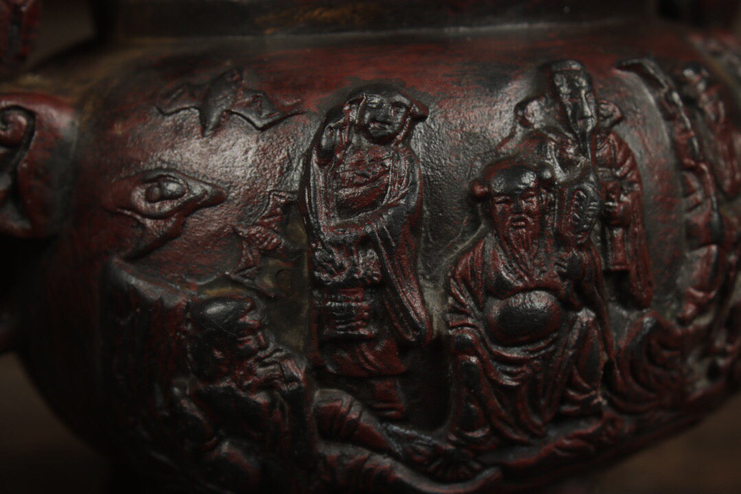 Chinese Antique Pure Copper Eight Immortals Cross the Sea Incense Burner