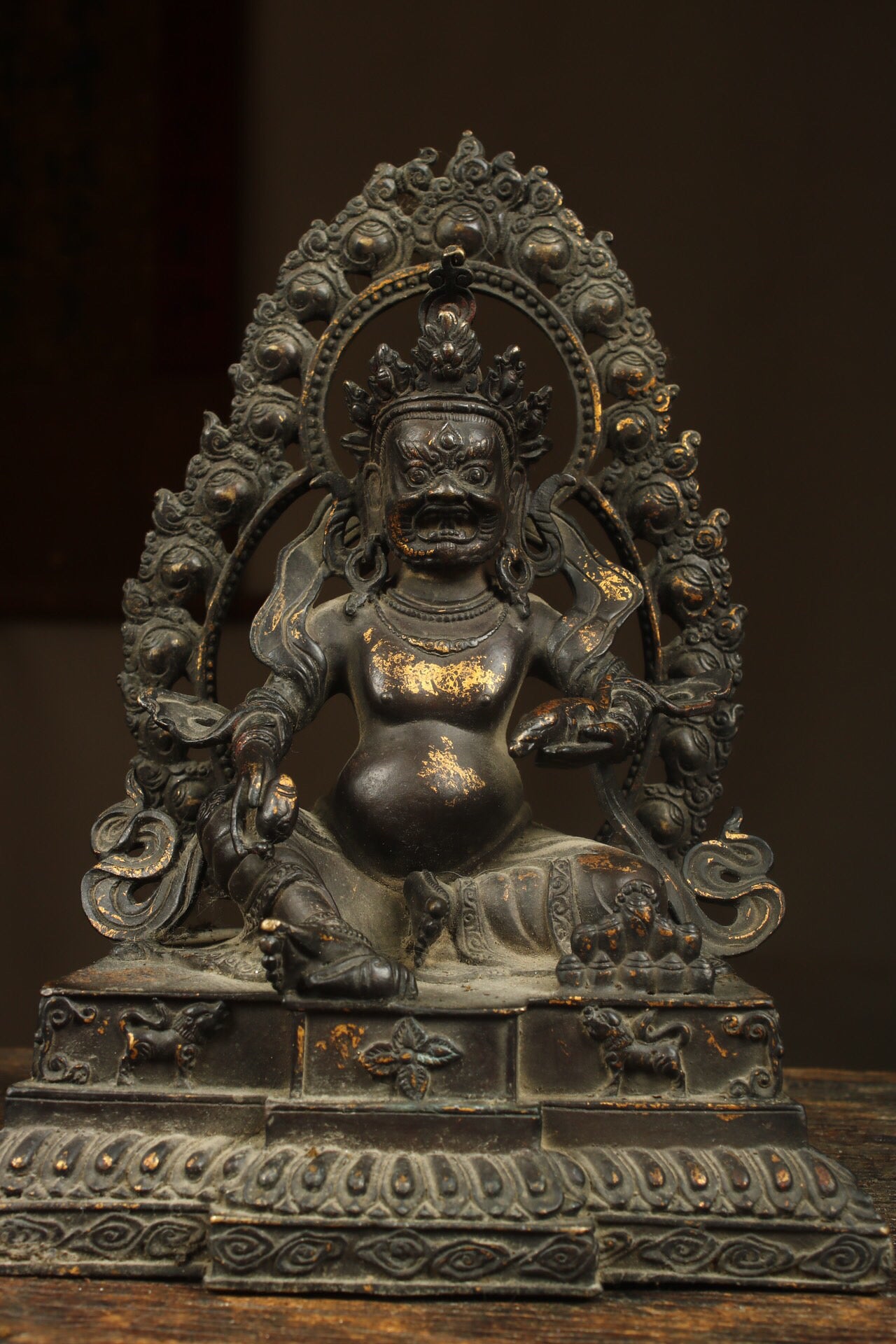 Chinese antique pure copper yellow statue of the God of Wealth Buddha