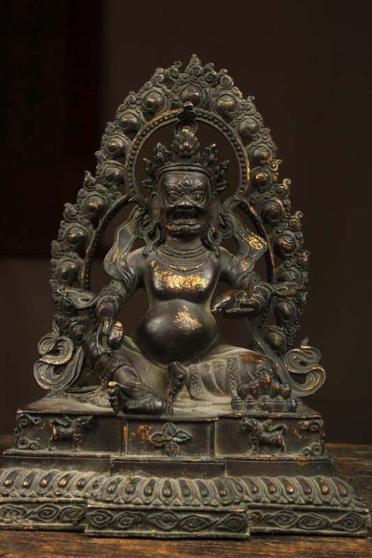 Chinese antique pure copper yellow statue of the God of Wealth Buddha