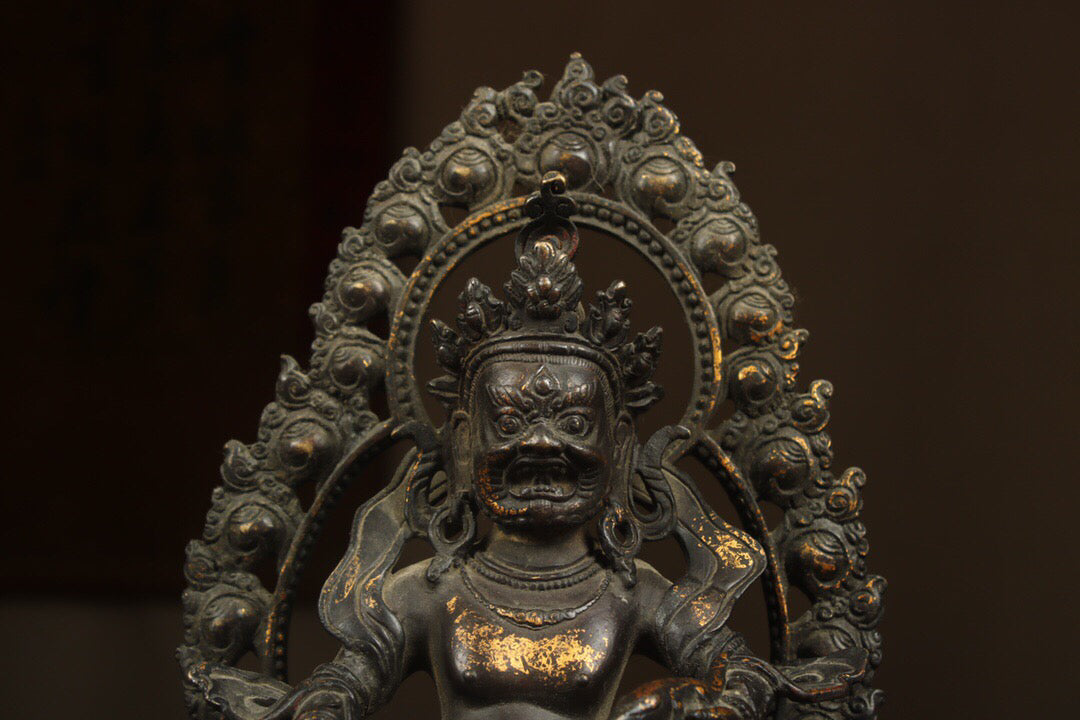 Chinese antique pure copper yellow statue of the God of Wealth Buddha
