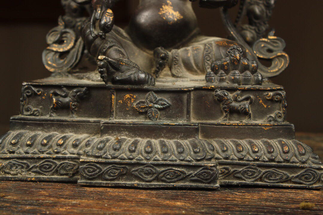 Chinese antique pure copper yellow statue of the God of Wealth Buddha
