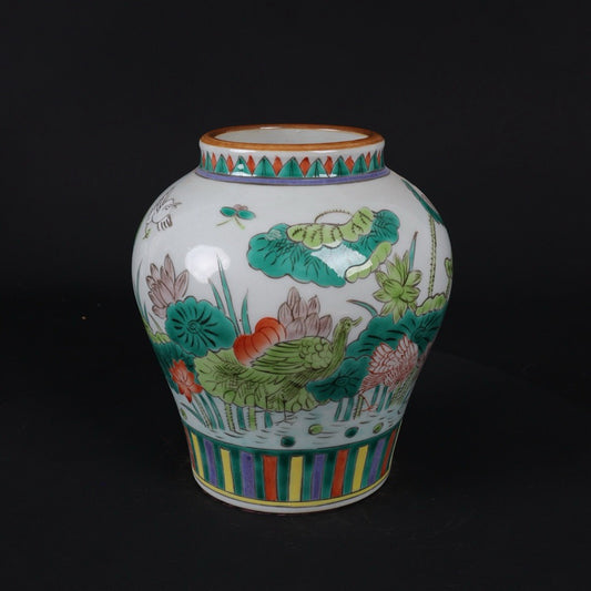 Pink Mandarin Duck Playing with Lotus Pattern Bright Pot
