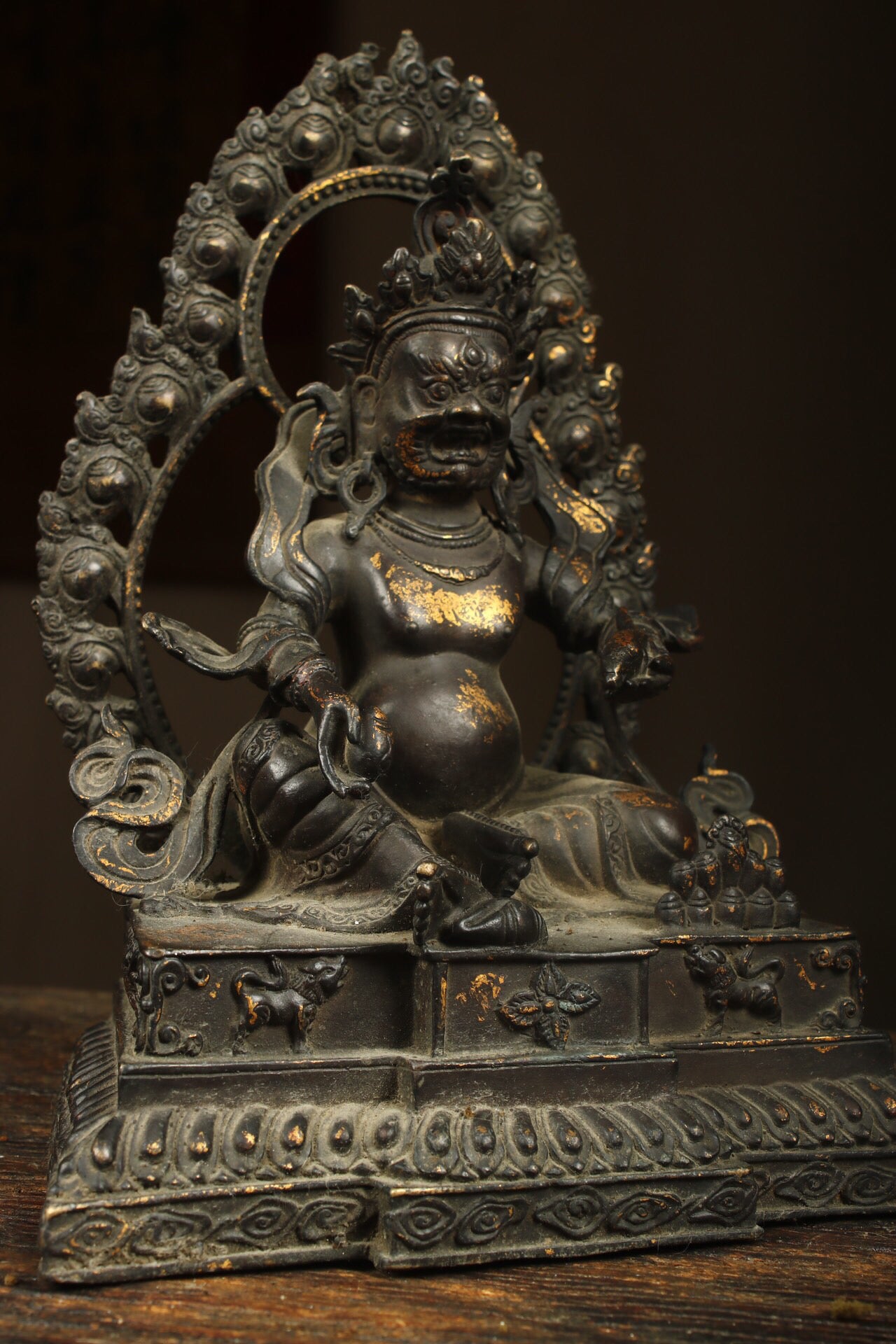 Chinese antique pure copper yellow statue of the God of Wealth Buddha