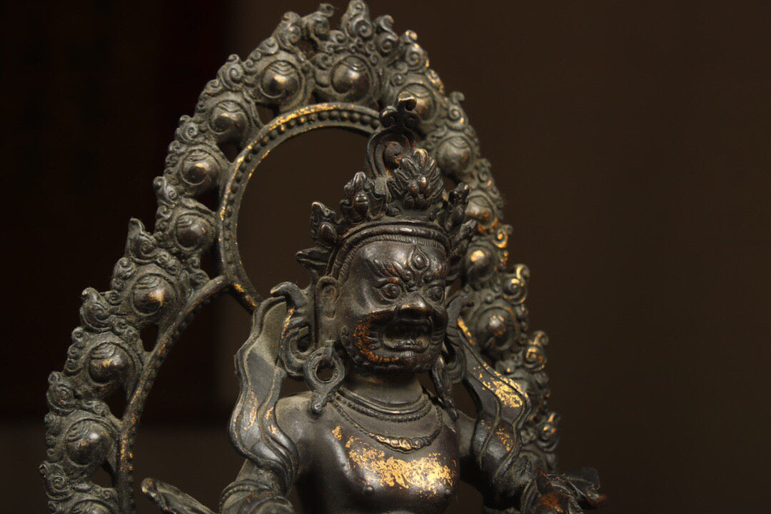Chinese antique pure copper yellow statue of the God of Wealth Buddha