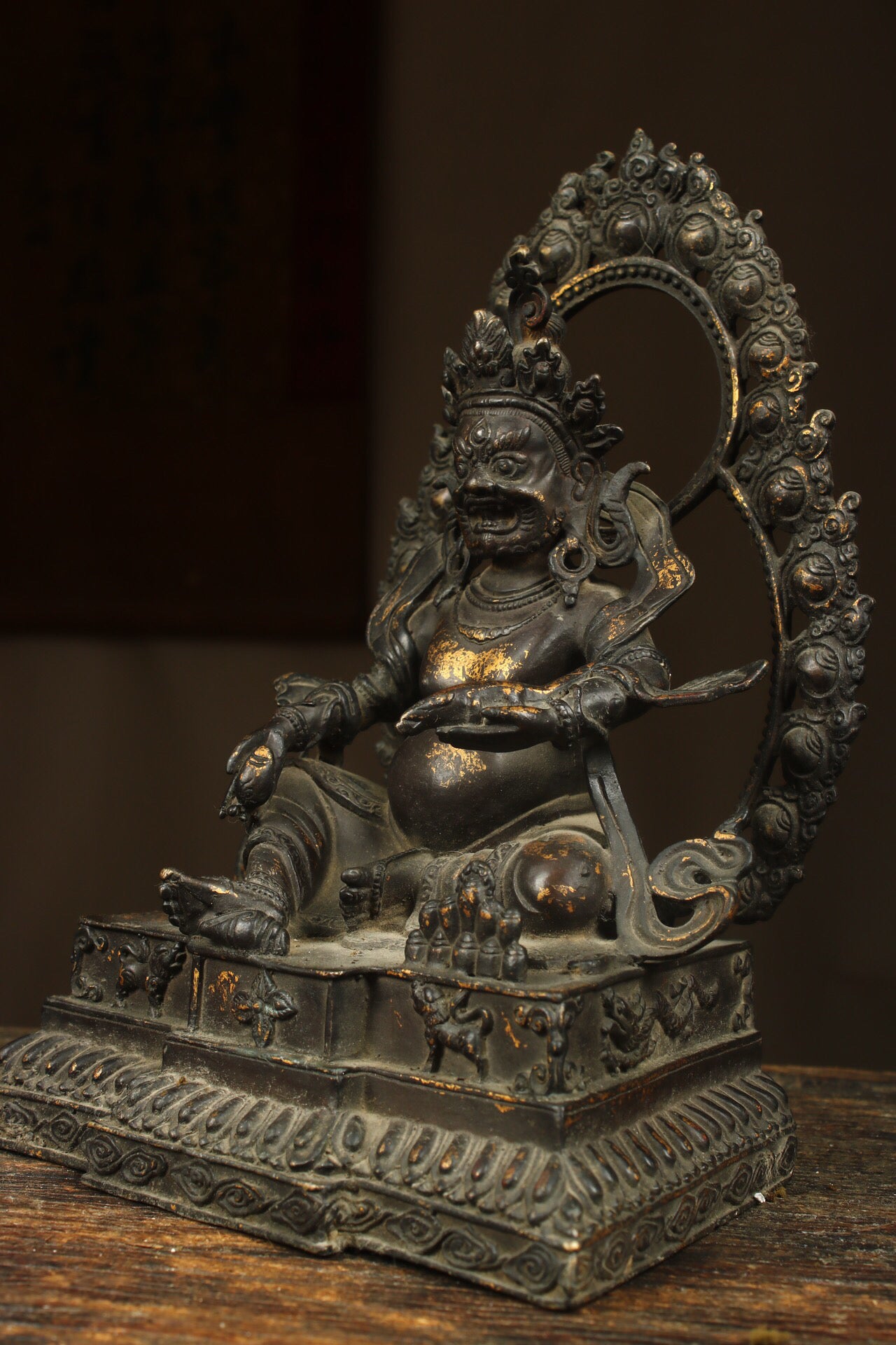 Chinese antique pure copper yellow statue of the God of Wealth Buddha