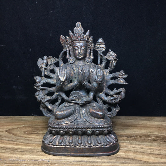 Chinese Antique Pure Copper Thousand Handed Guanyin